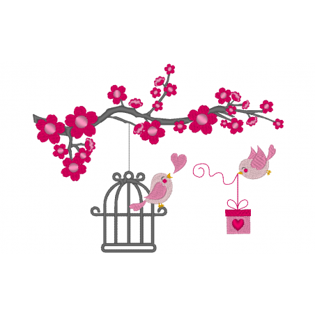 Deux oiseaux amoureux et sakura